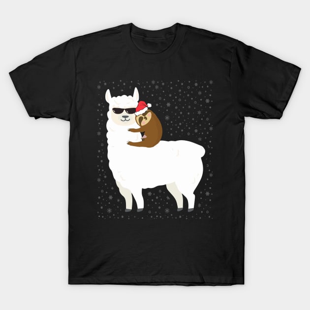 Sloth Riding Llama Cute Christmas T-Shirt by finchandrewf